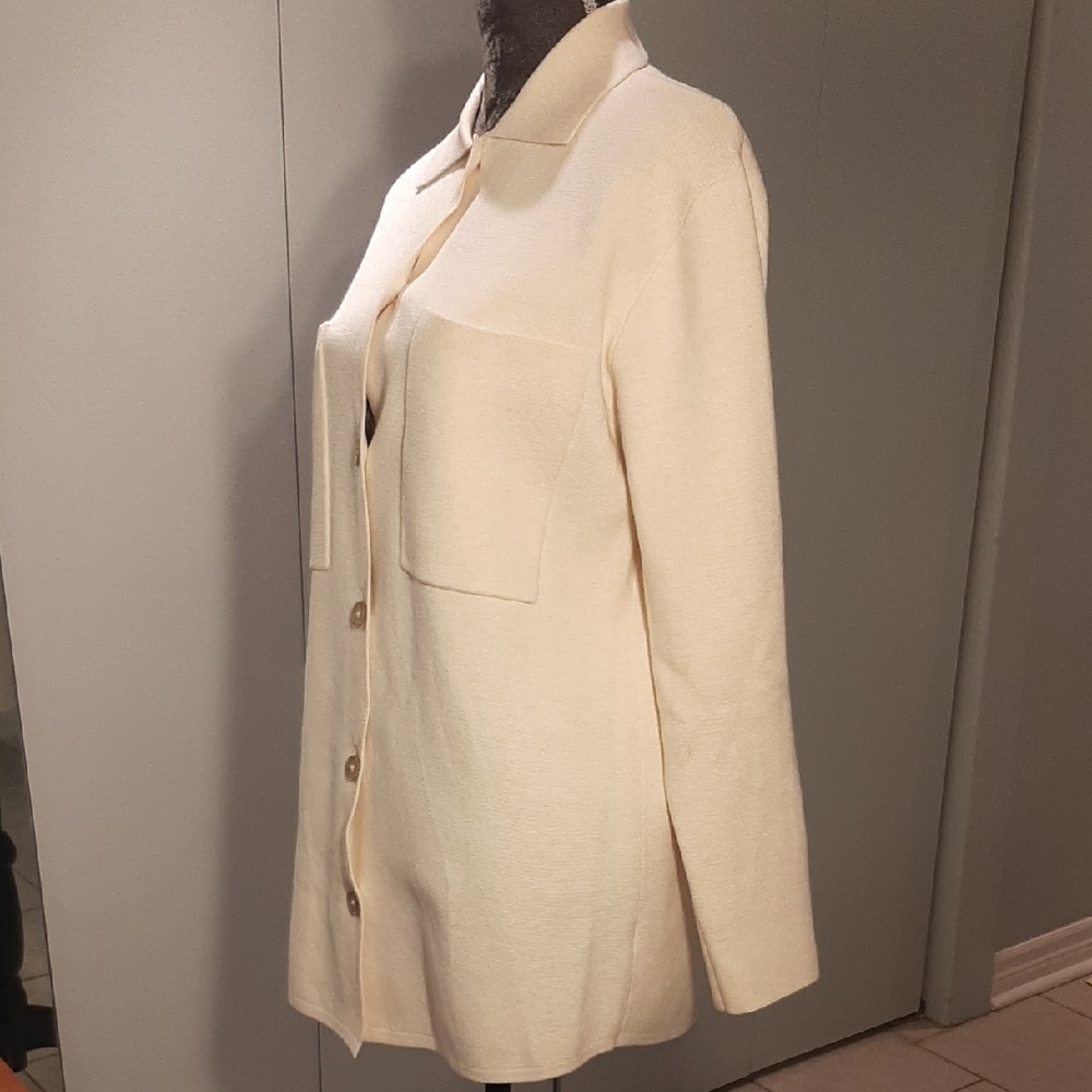BABATON💝NWOT Cream Longline Button-Front Knit Jacket VERY OVERSIZED Sz S - Picture 4 of 12